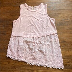 Livi Active Light Pink Eyelet Asymmetric Hem Sleeveless Top